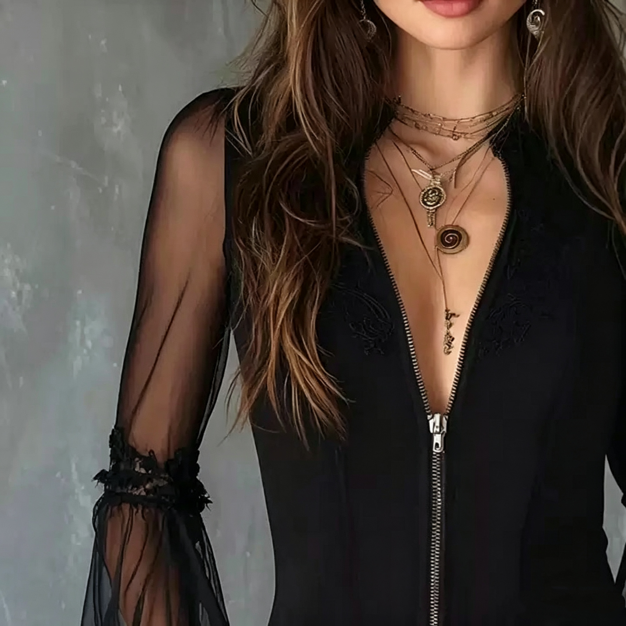 Ladies Black round Neck Long S - Vintage Zipper avis et prix